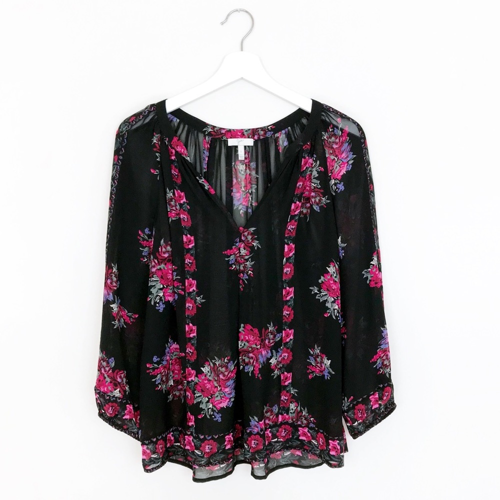 Joie ‘Gloria’ Sheer Silk Floral Peasant Blouse S